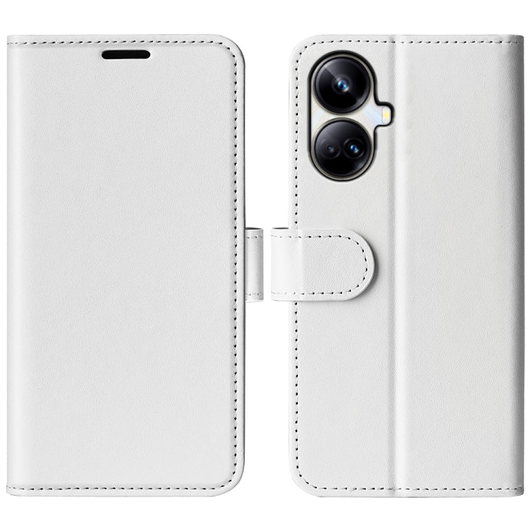 White textured leather flip phone case with magnetic strap and camera cutouts