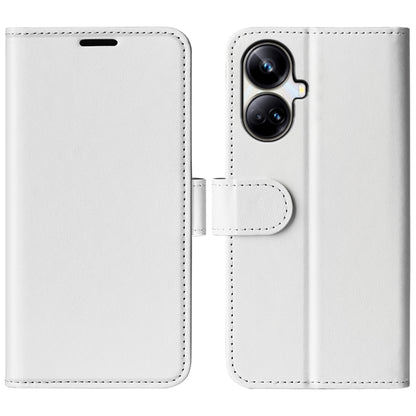 White textured leather flip phone case with magnetic strap and camera cutouts