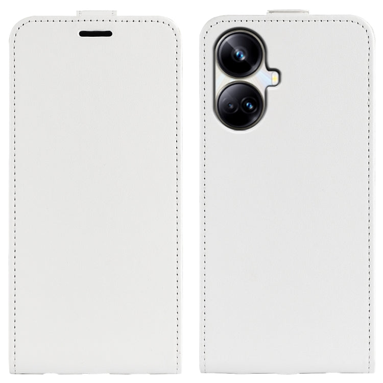 White textured leather flip phone case, front cover with top cutout