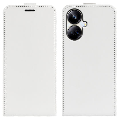 White textured leather flip phone case, front cover with top cutout