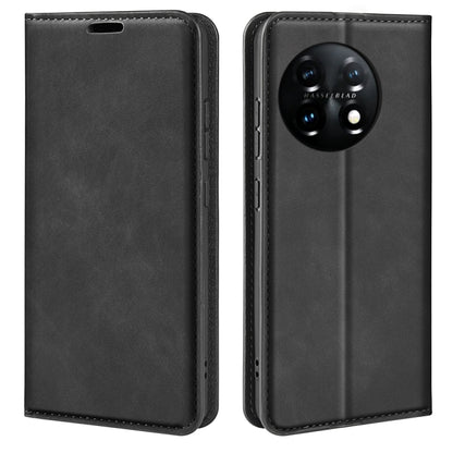 Black leather flip phone case with front cover and camera cutout, stitched edges