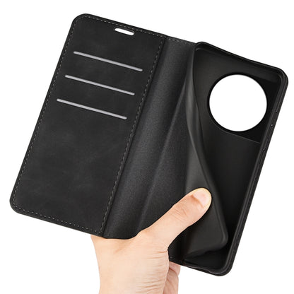 Black leather folio phone case open view with card slot panel and camera cutout
