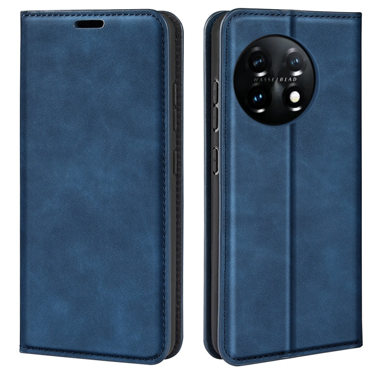 Dark blue leather flip phone case with front cover and camera cutout, stitched edges