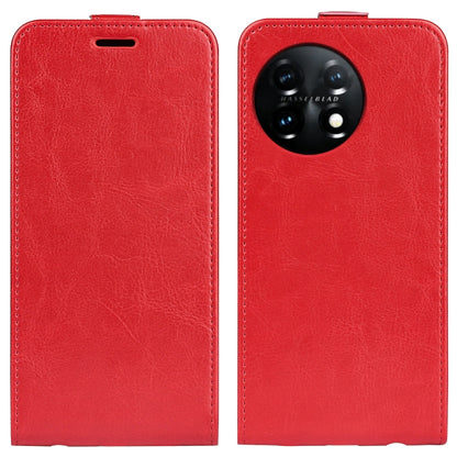 Red textured leather vertical flip phone case with camera cutout and stitched edges
