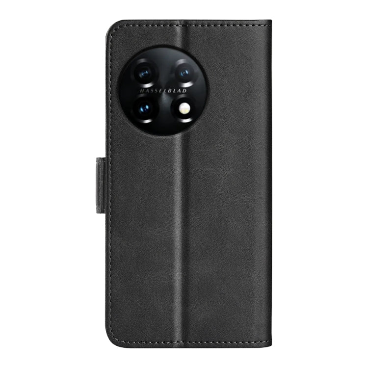Black leather phone case with magnetic buckle, open view showing camera cutout
