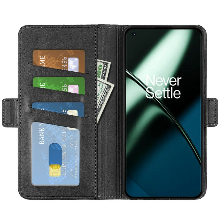 Black leather folio phone case with magnetic buckle, card slots and phone screen cover