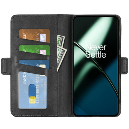 Black leather folio phone case with magnetic buckle, card slots and phone screen cover