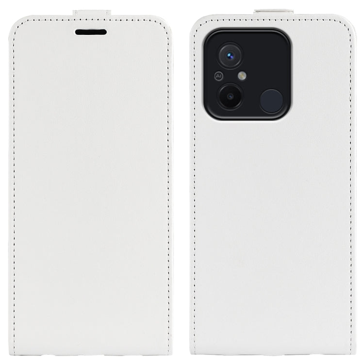 White textured leather flip phone case with camera cutout and magnetic closure