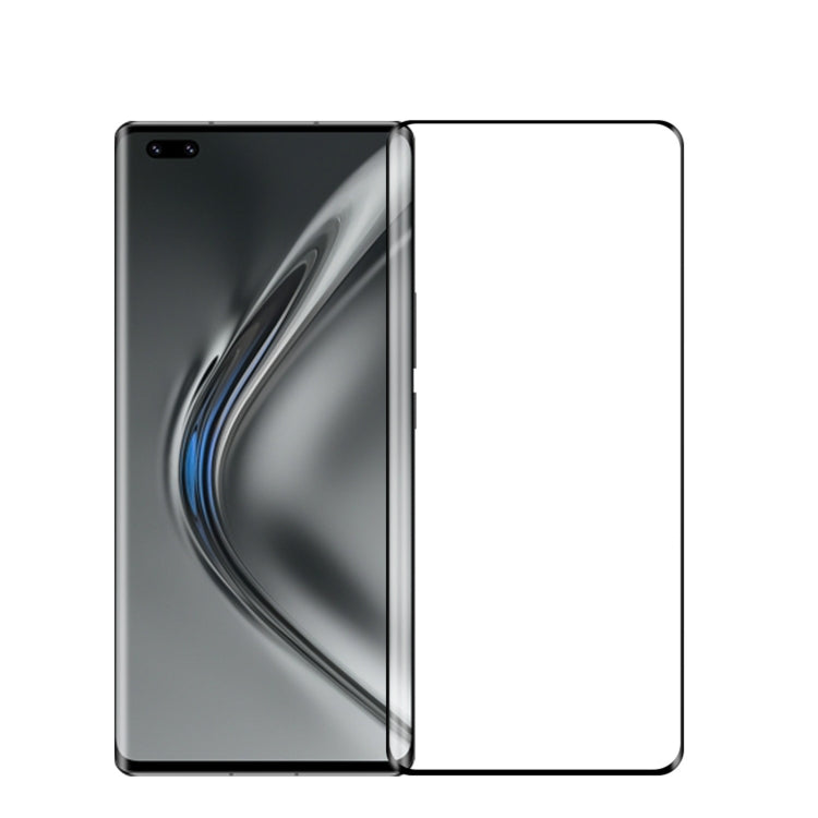 3D tempered glass screen protector with curved edge, clear cover on dark phone screen