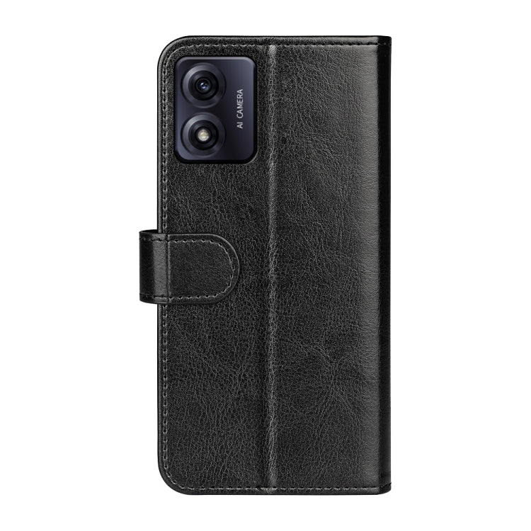 Black textured leather flip phone case with camera cutout and front clasp tab