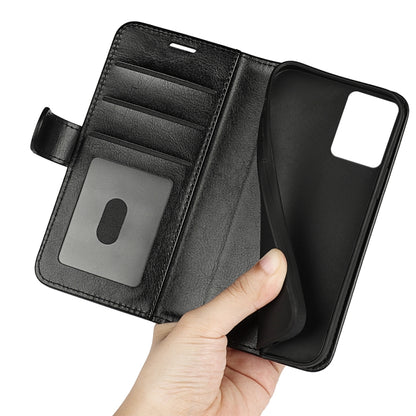 Black leather flip phone case interior with card slots and phone holder
