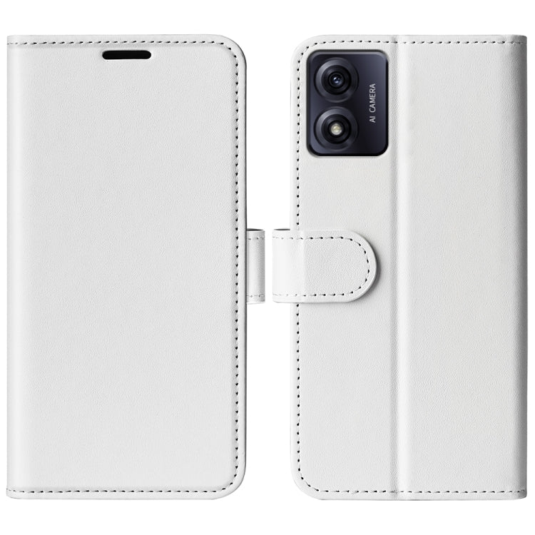 White textured leather flip phone case with camera cutout and front clasp tab