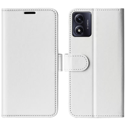 White textured leather flip phone case with camera cutout and front clasp tab