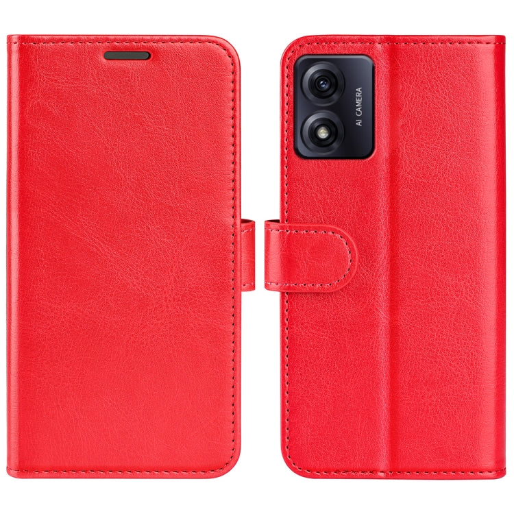 Red textured leather flip phone case with camera cutout and front clasp tab