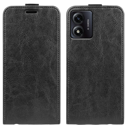 Black textured vertical flip leather phone case with camera cutout for Moto E13