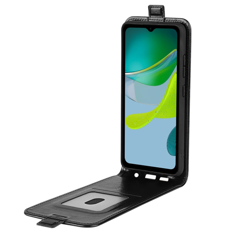 Black vertical flip leather phone case with inner card holder flap, open