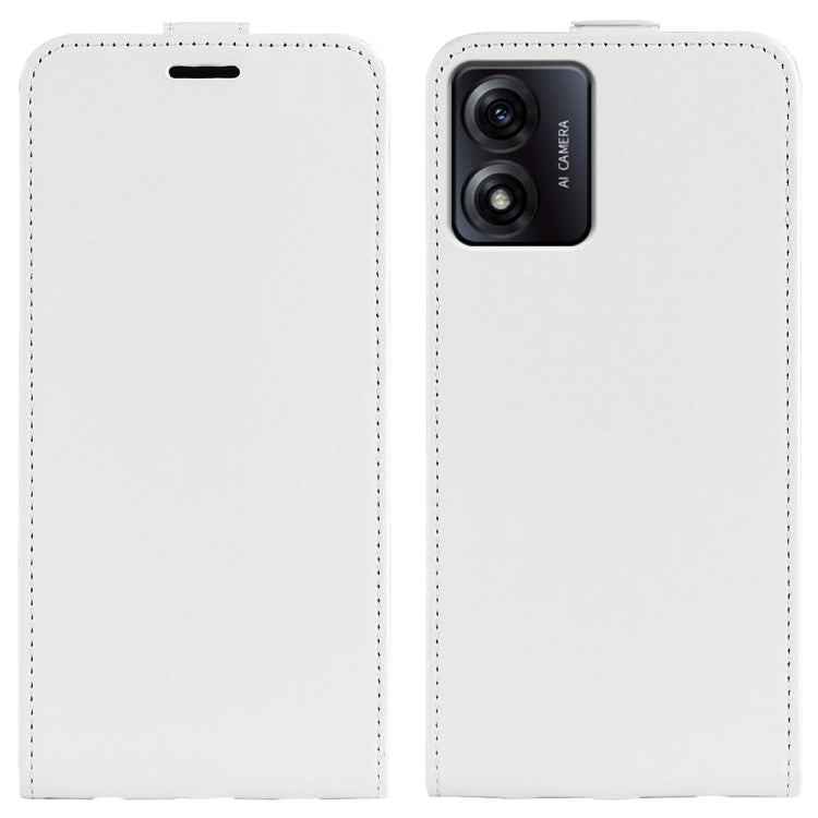 White textured vertical flip leather phone case with camera cutout
