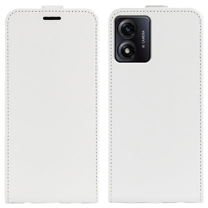 White textured vertical flip leather phone case with camera cutout