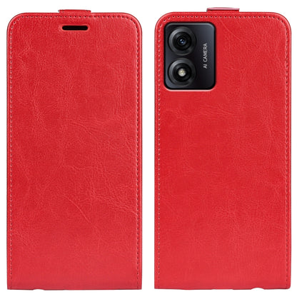 Red textured vertical flip leather phone case with camera cutout