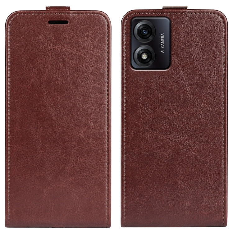 Brown textured vertical flip leather phone case with camera cutout