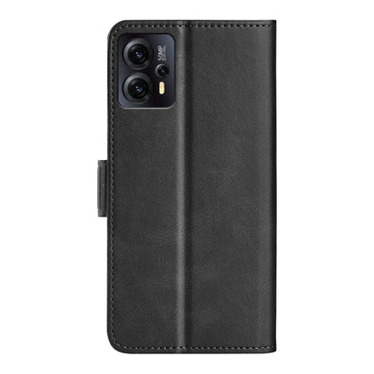 Black horizontal flip leather phone case with camera cutout and magnetic buckle.