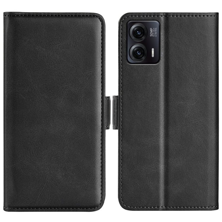 Magnetic buckle flip leather phone case, black, dual-side cover with camera cutout
