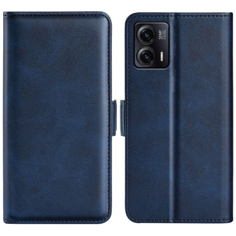 Magnetic buckle flip leather phone case, dark blue, dual-side design with camera cutout