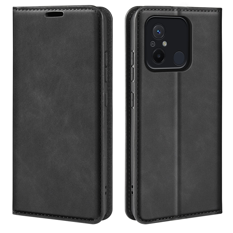 Black leather-style magnetic phone case with flip cover and cutouts for ports and camera