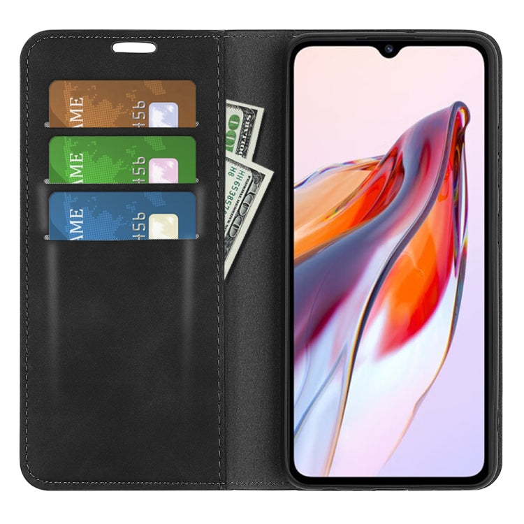 Black leather-style wallet phone case with card slots and flip cover