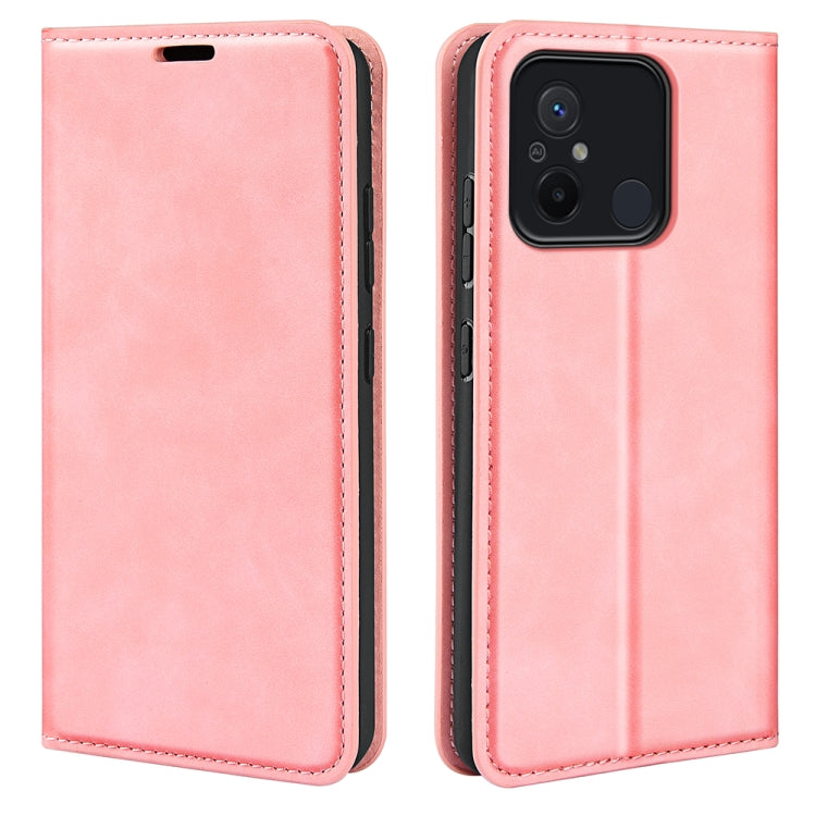 Pink leather-style magnetic flip phone case with stitched border and camera opening