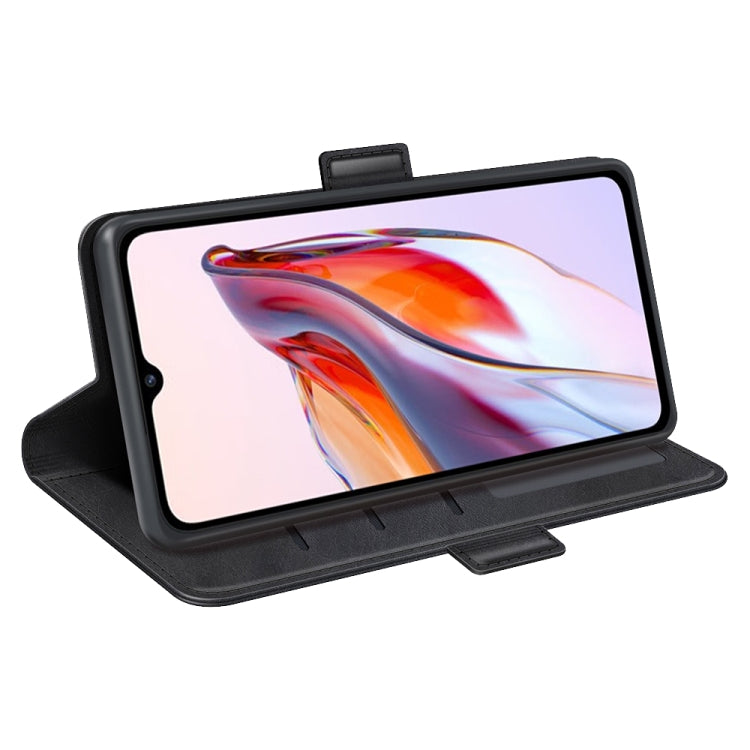 Black leather flip phone case for Xiaomi Redmi 12C with stand viewing position