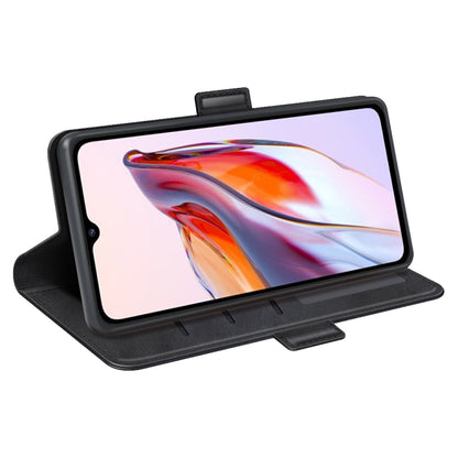 Black leather flip phone case for Xiaomi Redmi 12C with stand viewing position