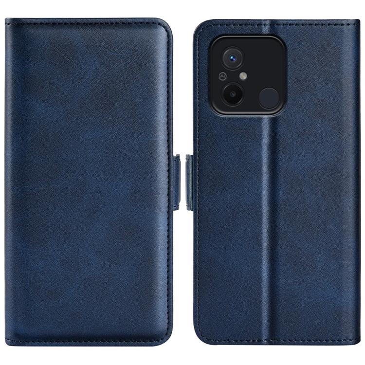 Dark blue leather flip phone case for Xiaomi Redmi 12C with magnetic buckle closure