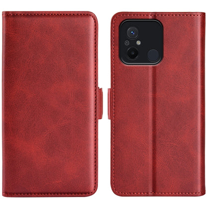 Red leather flip phone case for Xiaomi Redmi 12C with magnetic buckle closure