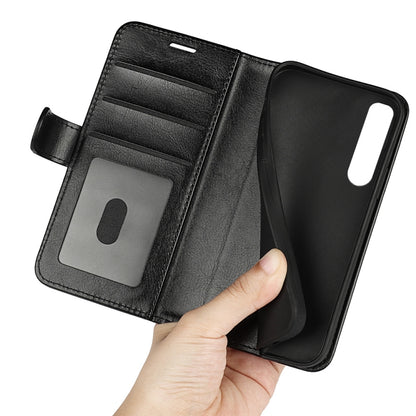 Black textured leather wallet-style flip phone case with interior card slot