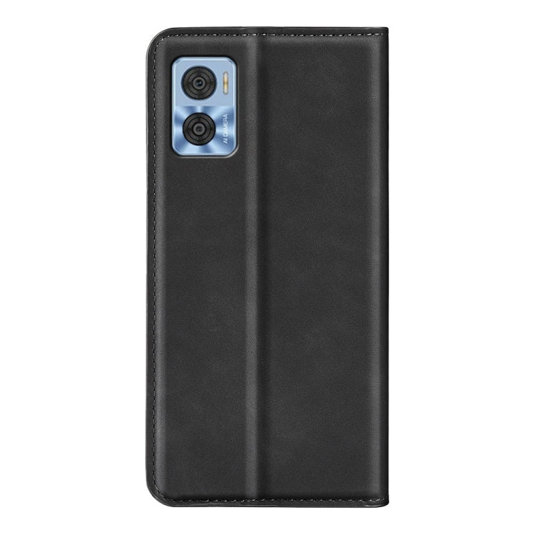 Magnetic leather phone case with camera cutout for Motorola Moto E22/E22i, black