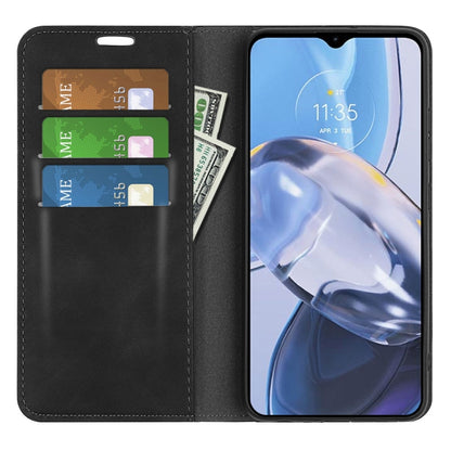 Magnetic leather phone case for Motorola Moto E22/E22i, black, card slots and open flip