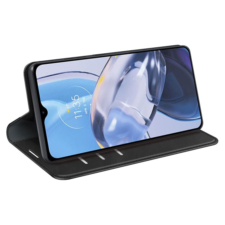 Magnetic leather phone case for Motorola Moto E22/E22i, black, flip stand viewing mode