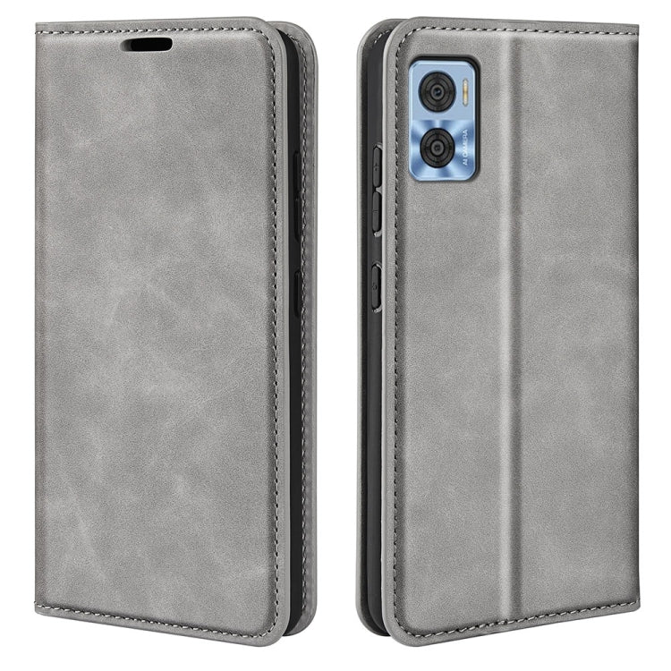 Magnetic leather phone case with flip cover for Motorola Moto E22/E22i, grey color