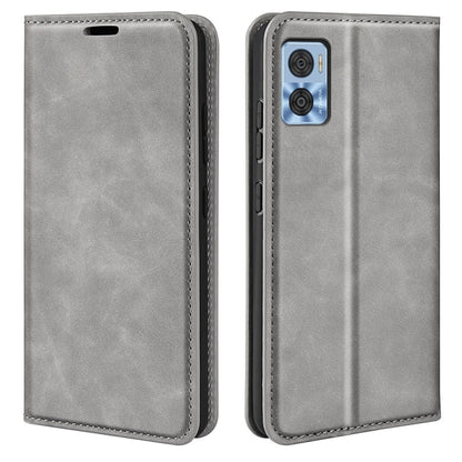 Magnetic leather phone case with flip cover for Motorola Moto E22/E22i, grey color