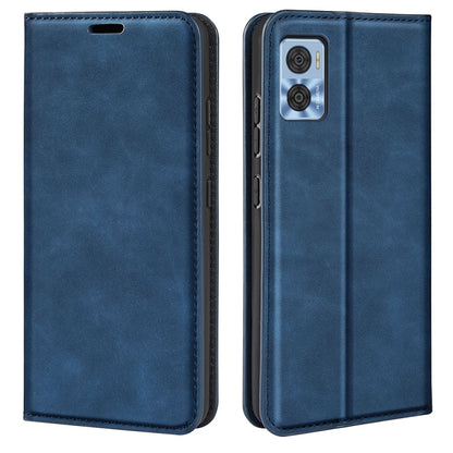 Magnetic leather phone case with flip cover for Motorola Moto E22/E22i, dark blue