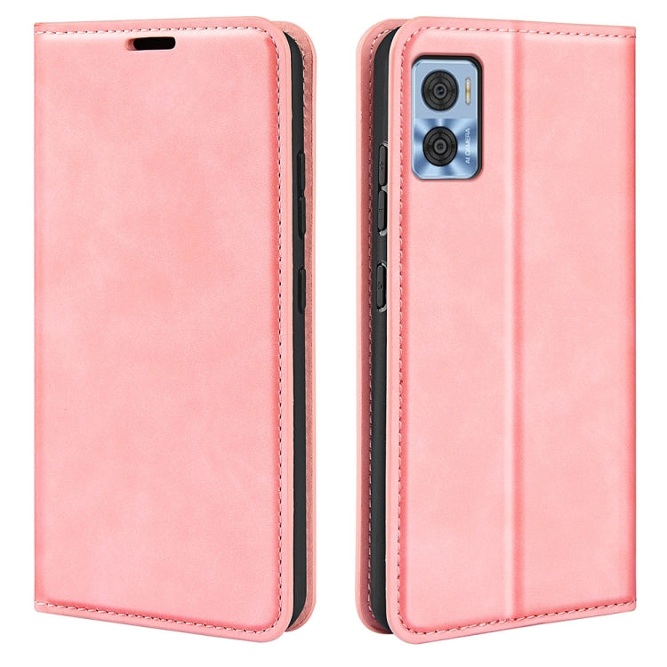 Magnetic leather phone case with flip cover for Motorola Moto E22/E22i, pink color