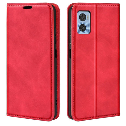 Magnetic leather phone case with flip cover for Motorola Moto E22/E22i, red color