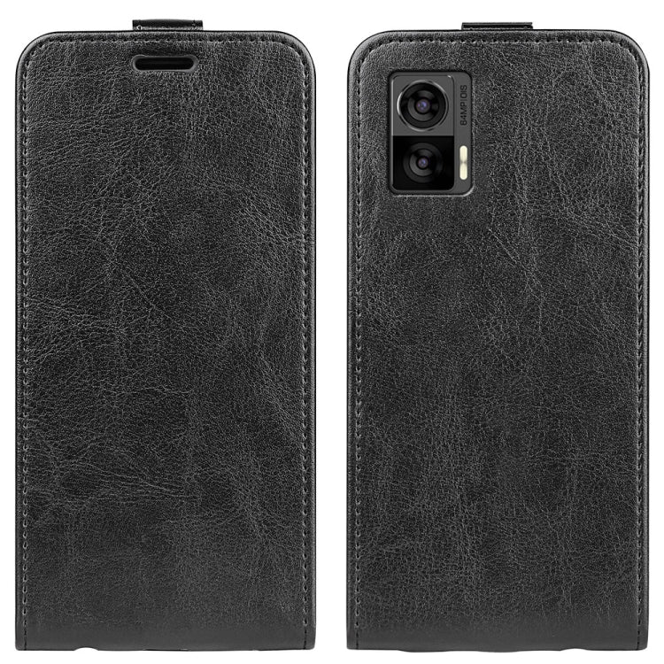 Black vertical flip leather phone case with card slot and camera cutout