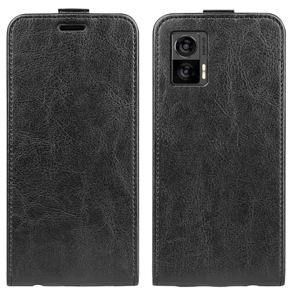 Black vertical flip leather phone case with card slot and camera cutout