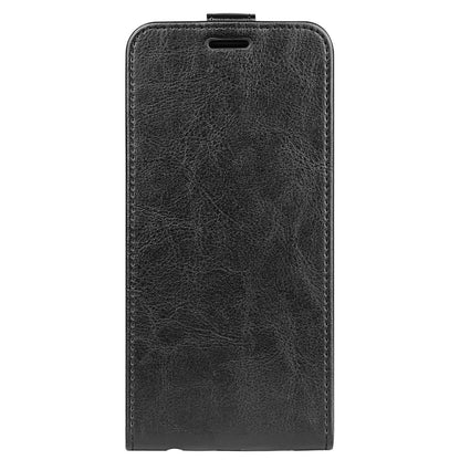 Black vertical flip leather phone case front with speaker cutout
