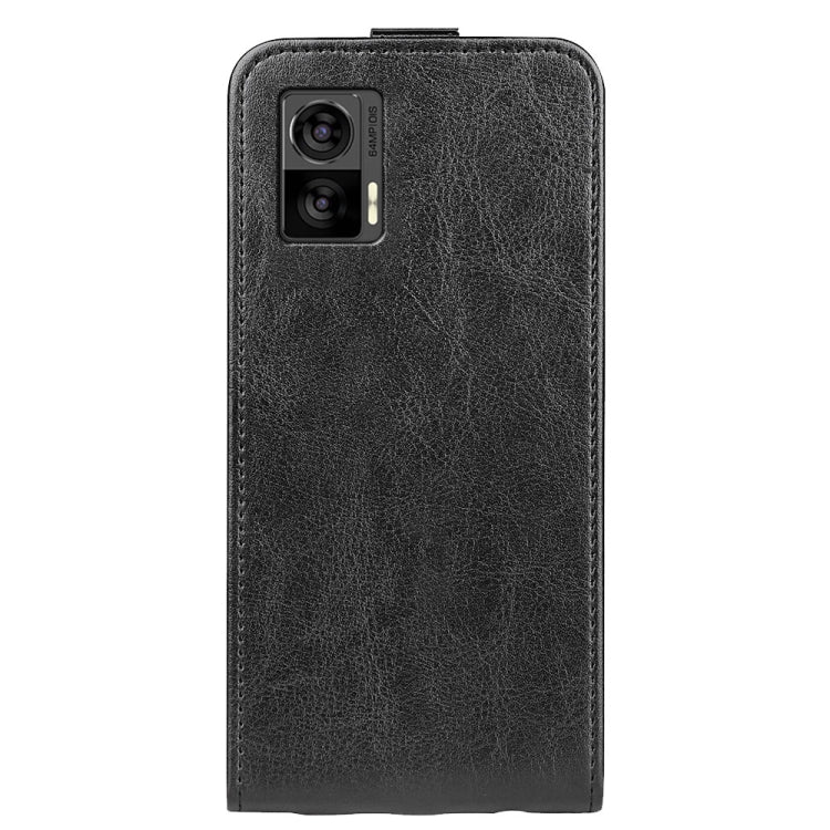 Black vertical flip leather phone case with dual camera opening