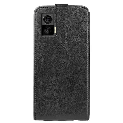 Black vertical flip leather phone case with dual camera opening