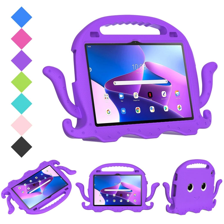 Purple octopus-style shockproof tablet case with carry handle and raised edge protection