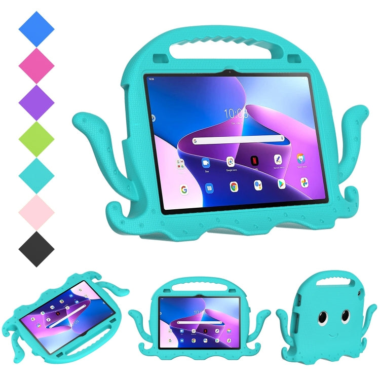 Teal octopus-style shockproof tablet case with carry handle and molded grip sides